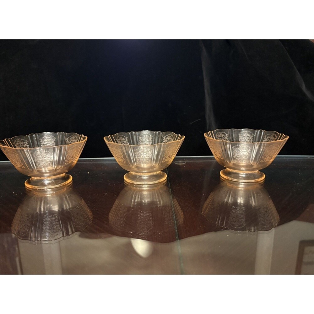 MacBeth Evans Glass AMERICAN SWEETHEART Pink Low Footed Small Sherbet 3 pc set